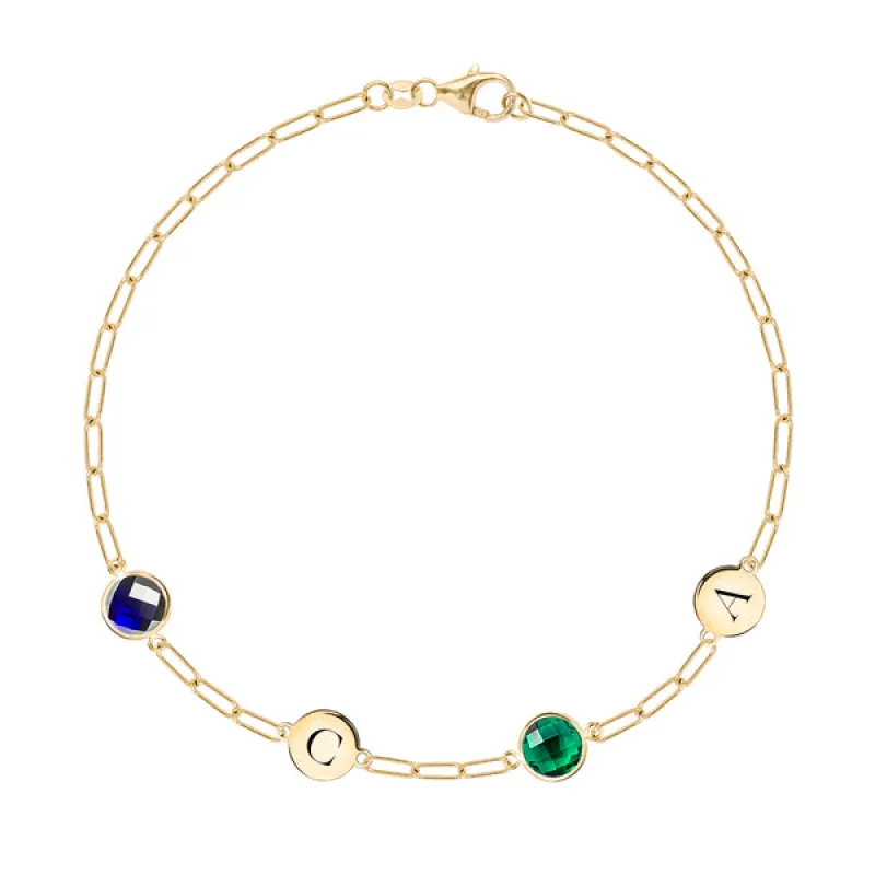 Personalized 2 Letter & 2 Grand Birthstone Adelaide Mini Bracelet in 14k Gold sold by Haverhill