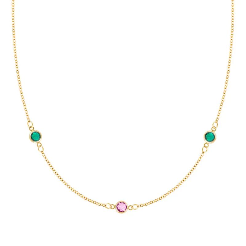 Personalized Classic 3 Birthstone Necklace in 14k Gold sold by Haverhill