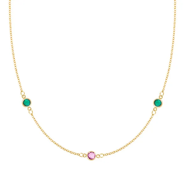Personalized Classic 3 Birthstone Necklace in 14k Gold sold by Haverhill