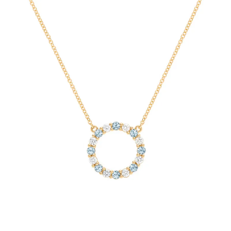 Personalized Rosecliff Circle Birthstone Necklace in 14k Gold sold by Haverhill