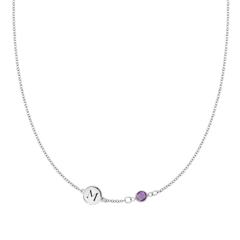 Personalized Classic 1 Letter & 1 Birthstone Necklace in 14k Gold (Single Spacing) sold by Haverhill