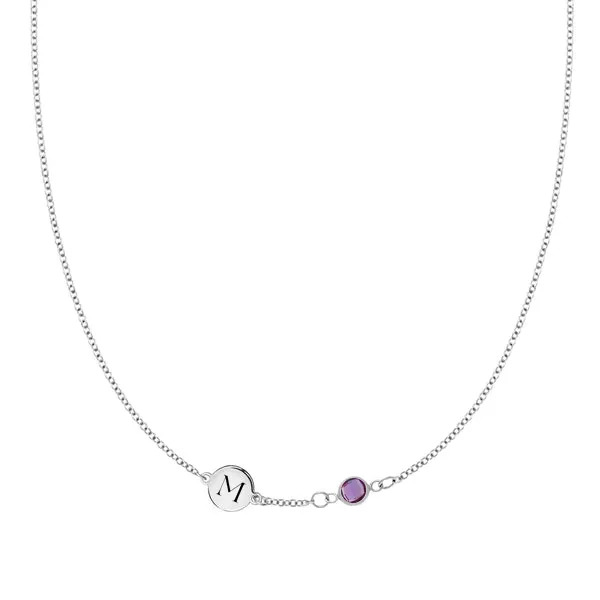 Personalized Classic 1 Letter & 1 Birthstone Necklace in 14k Gold (Single Spacing) sold by Haverhill