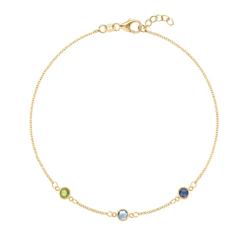 Personalized Classic 3 Birthstone Bracelet in 14k Gold sold by Haverhill