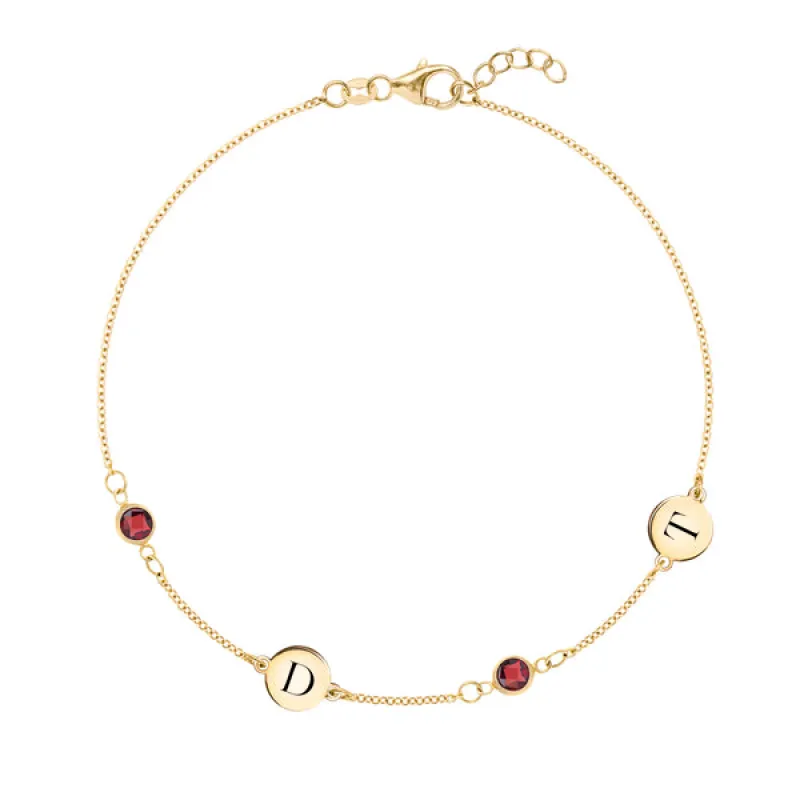 Personalized Classic 2 Letter & 2 Birthstone Bracelet in 14k Gold sold by Haverhill