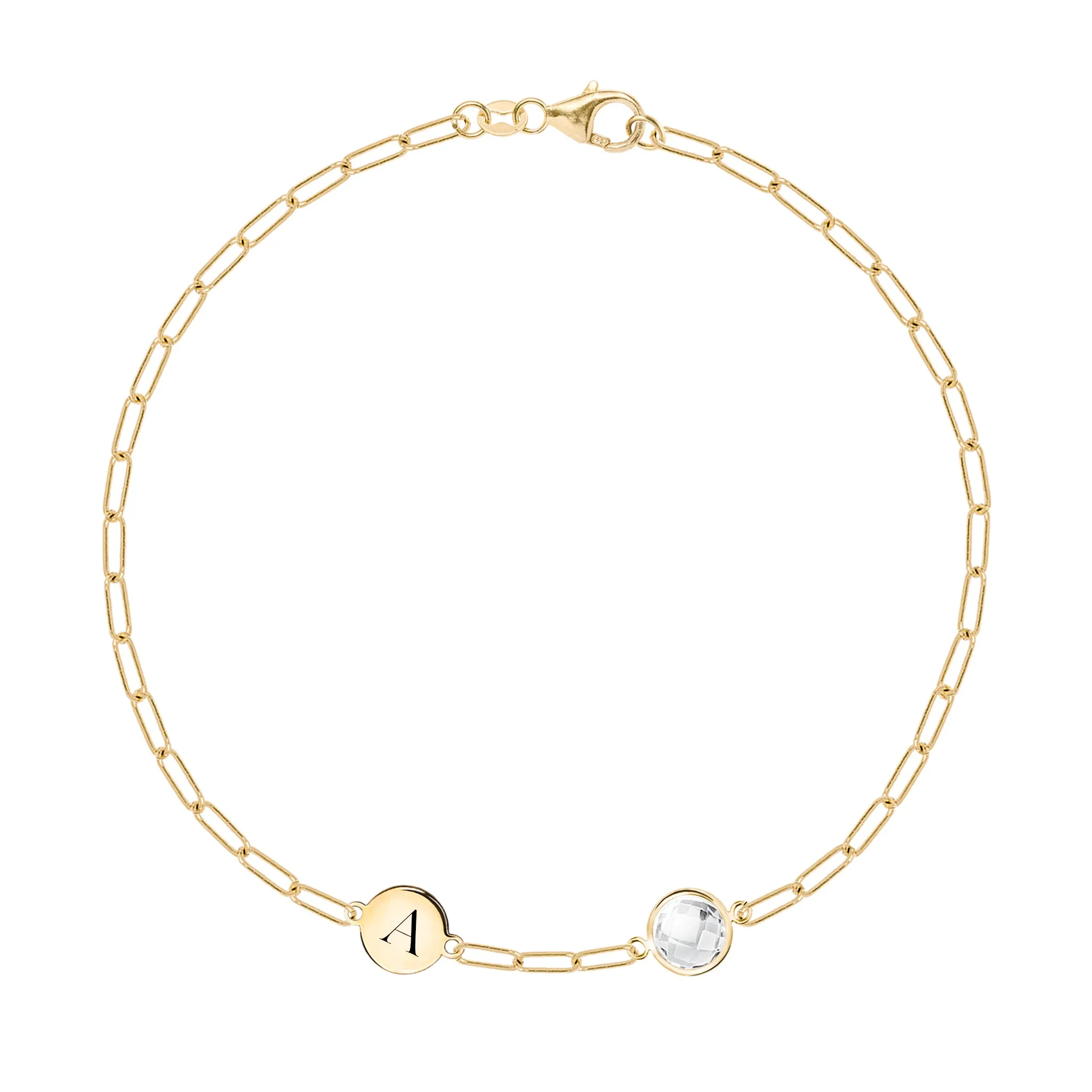 1 Letter & 1 Grand Birthstone Adelaide Mini Bracelet in 14k Gold sold by Haverhill