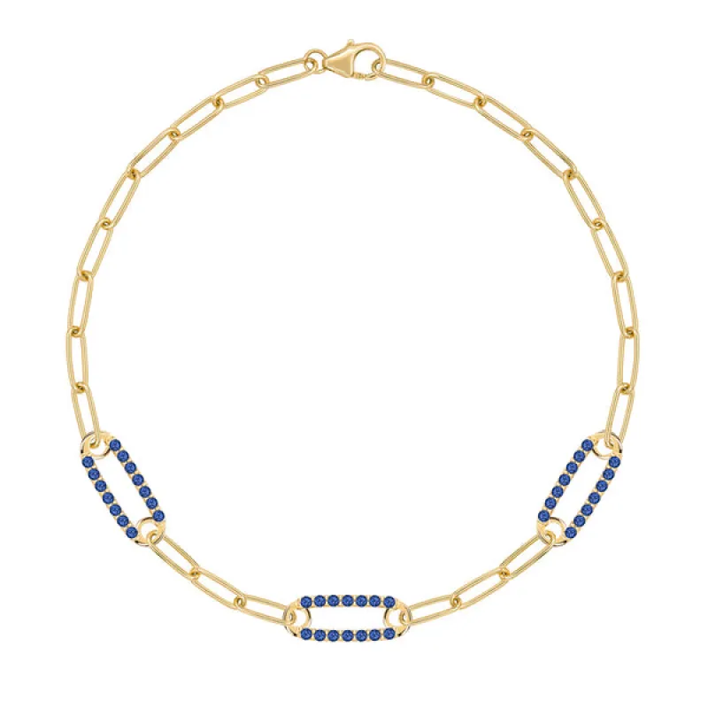 Personalized Adelaide 3 Pavé Birthstone Link Bracelet in 14k Gold sold by Haverhill