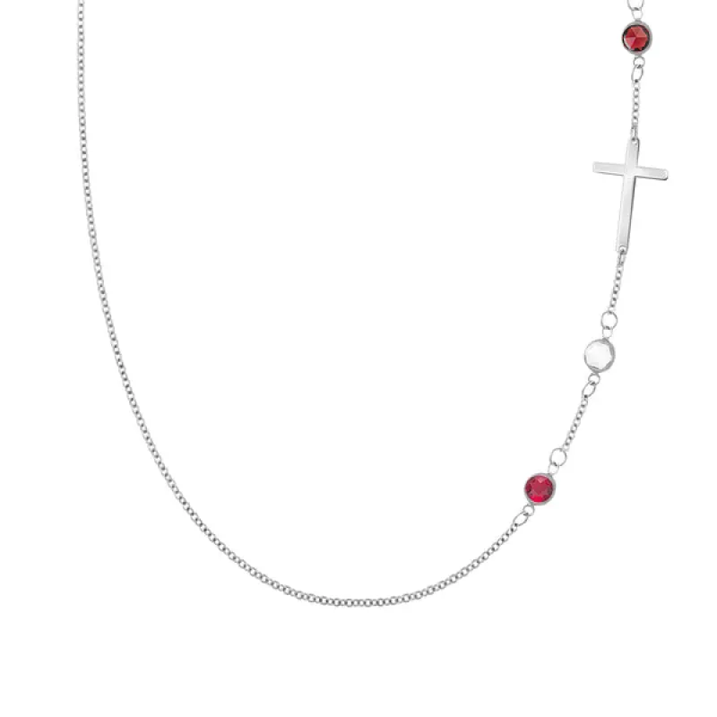 Personalized Classic Cross & 3 Birthstone Necklace in 14k Gold sold by Haverhill
