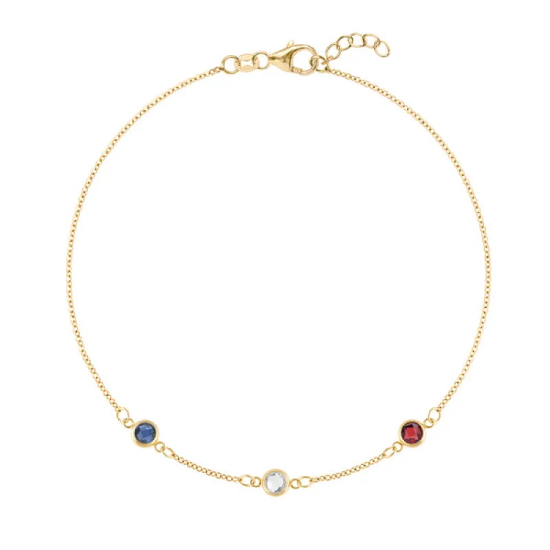 Personalized Classic 3 Birthstone Bracelet in 14k Gold sold by Haverhill