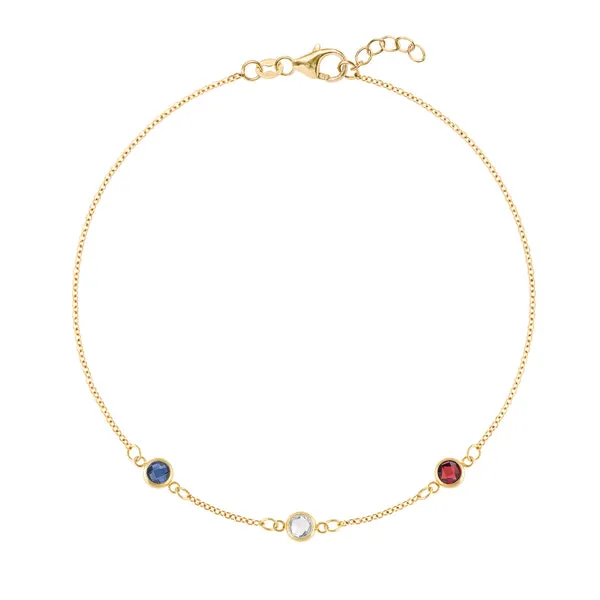 Personalized Classic 3 Birthstone Bracelet in 14k Gold sold by Haverhill