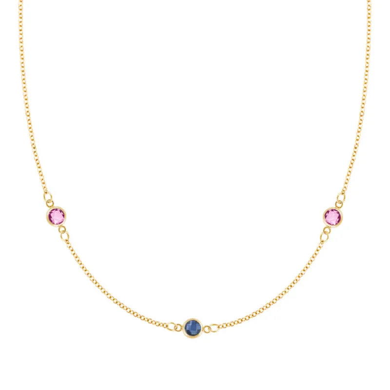 Personalized Classic 3 Birthstone Necklace in 14k Gold sold by Haverhill