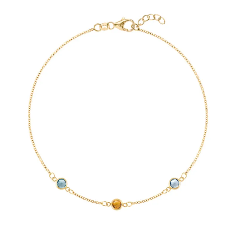 Personalized Classic 3 Birthstone Bracelet in 14k Gold sold by Haverhill