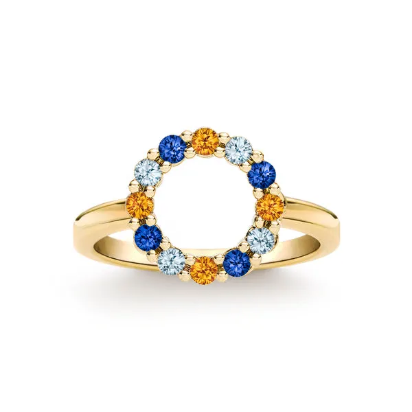 Personalized Rosecliff Small Circle Birthstone Ring in 14k Gold sold by Haverhill