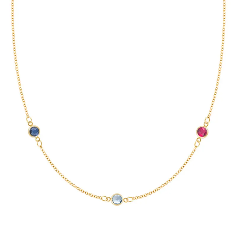 Personalized Classic 3 Birthstone Necklace in 14k Gold sold by Haverhill