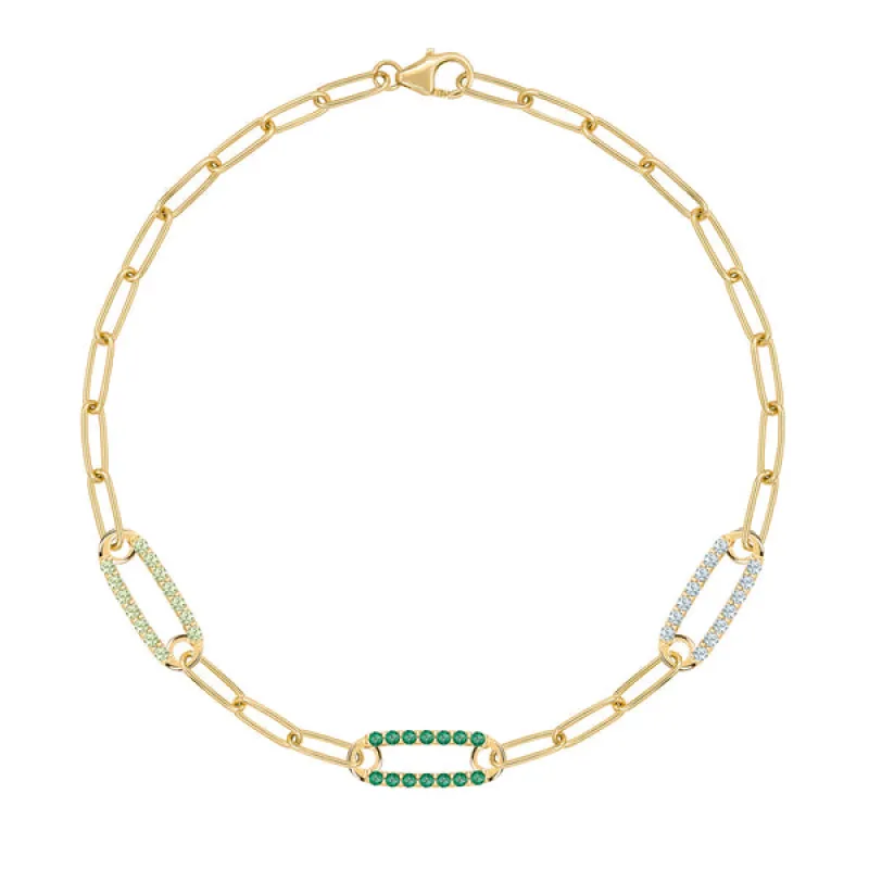Personalized Adelaide 3 Pavé Birthstone Link Bracelet in 14k Gold sold by Haverhill
