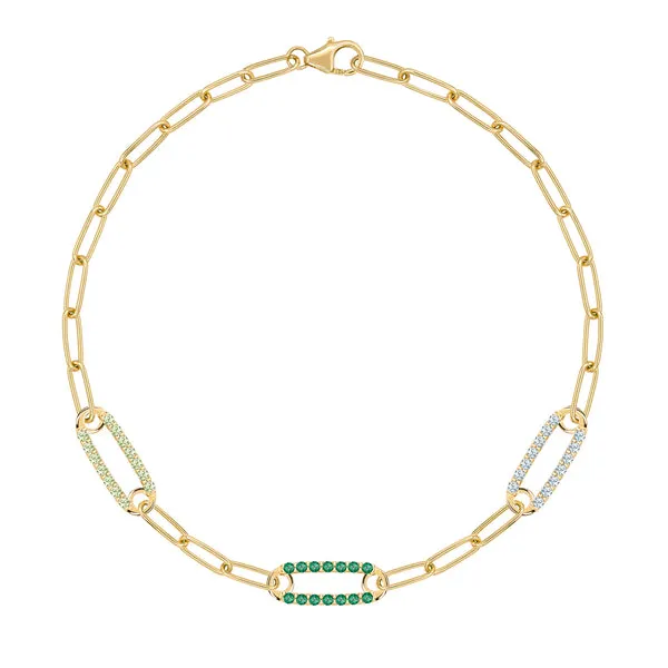 Personalized Adelaide 3 Pavé Birthstone Link Bracelet in 14k Gold sold by Haverhill