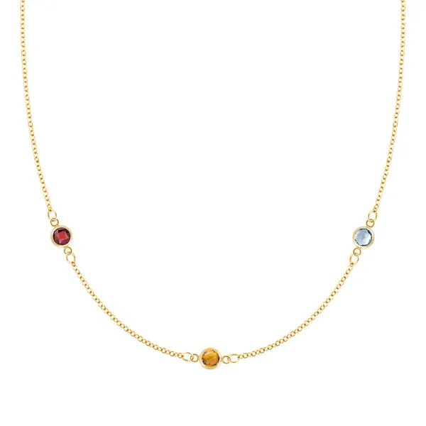 Personalized Classic 3 Birthstone Necklace in 14k Gold sold by Haverhill
