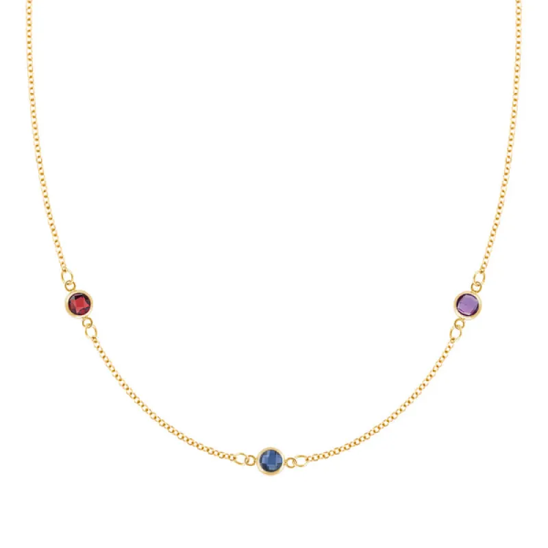 Personalized Classic 3 Birthstone Necklace in 14k Gold sold by Haverhill