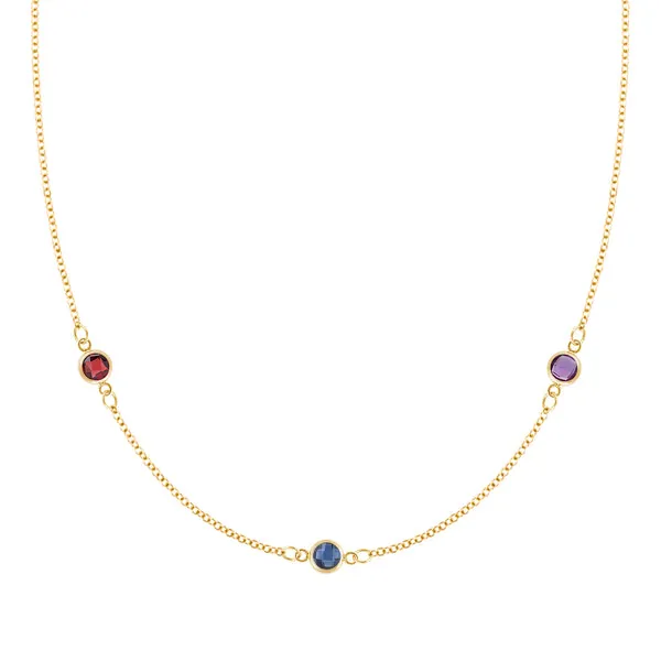 Personalized Classic 3 Birthstone Necklace in 14k Gold sold by Haverhill