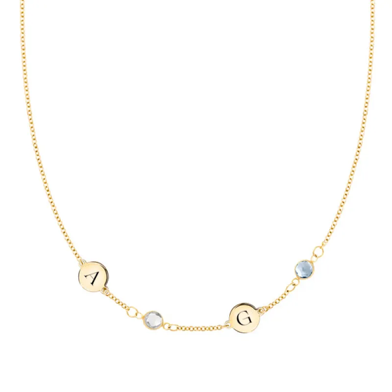 Personalized 2 Letter & 2 Classic Birthstone Necklace in 14k Gold (Single Spacing) sold by Haverhill