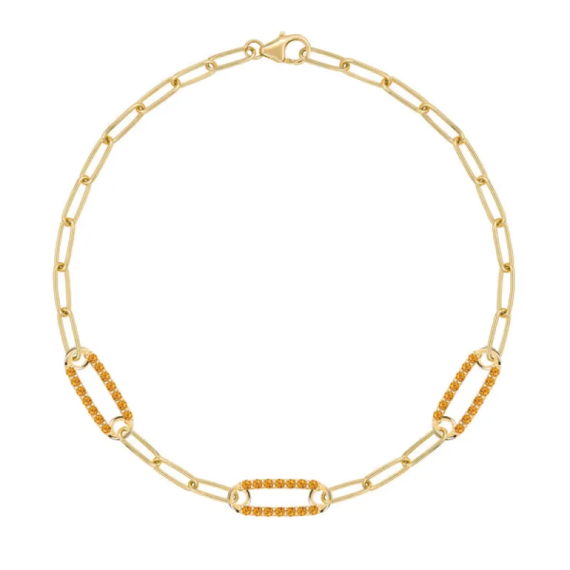 Personalized Adelaide 3 Pavé Birthstone Link Bracelet in 14k Gold sold by Haverhill