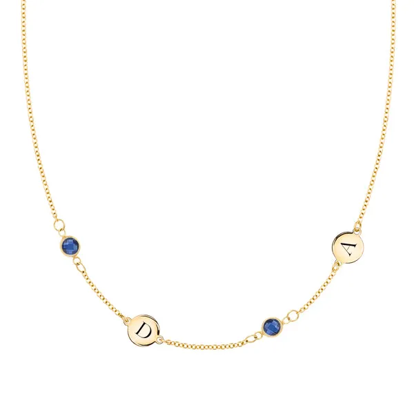 Personalized Classic 2 Letter & 2 Birthstone Necklace in 14k Gold (Double Spacing) sold by Haverhill
