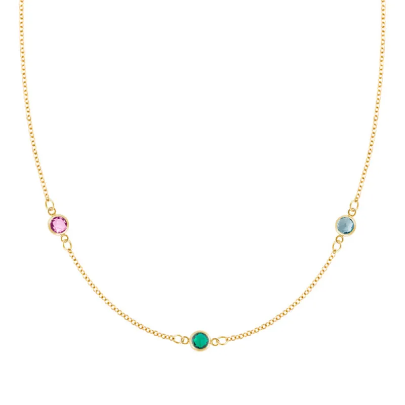Personalized Classic 3 Birthstone Necklace in 14k Gold sold by Haverhill