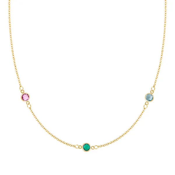 Personalized Classic 3 Birthstone Necklace in 14k Gold sold by Haverhill