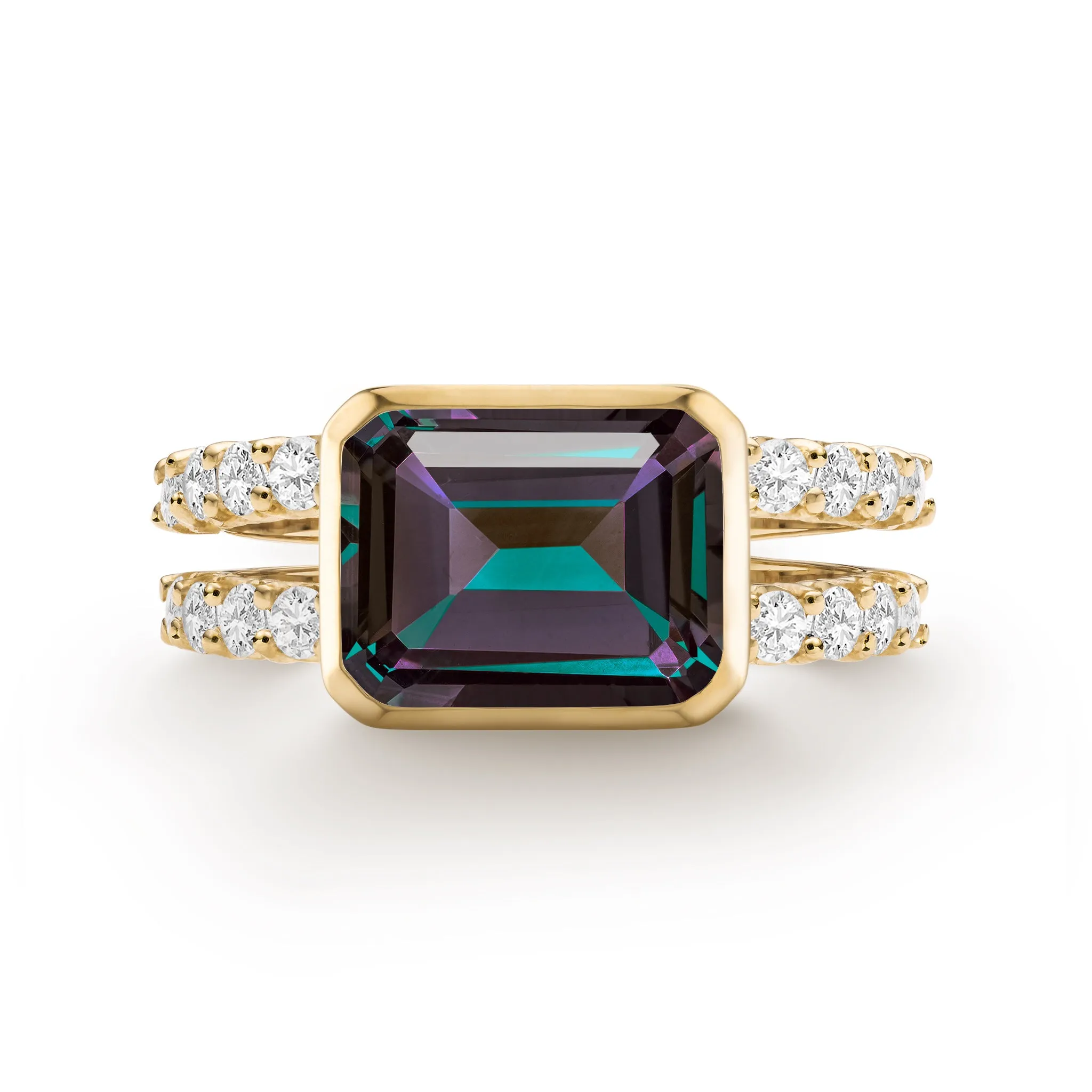 Warren Horizontal Alexandrite Ring with Diamonds in 14k Gold (June) sold by Haverhill