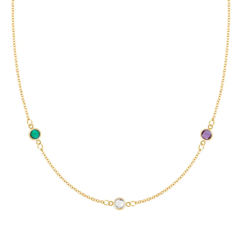 Personalized Classic 3 Birthstone Necklace in 14k Gold sold by Haverhill