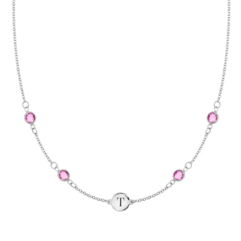 Personalized 1 Letter & 4 Classic Birthstone Necklace in 14k Gold (Double Spacing) sold by Haverhill