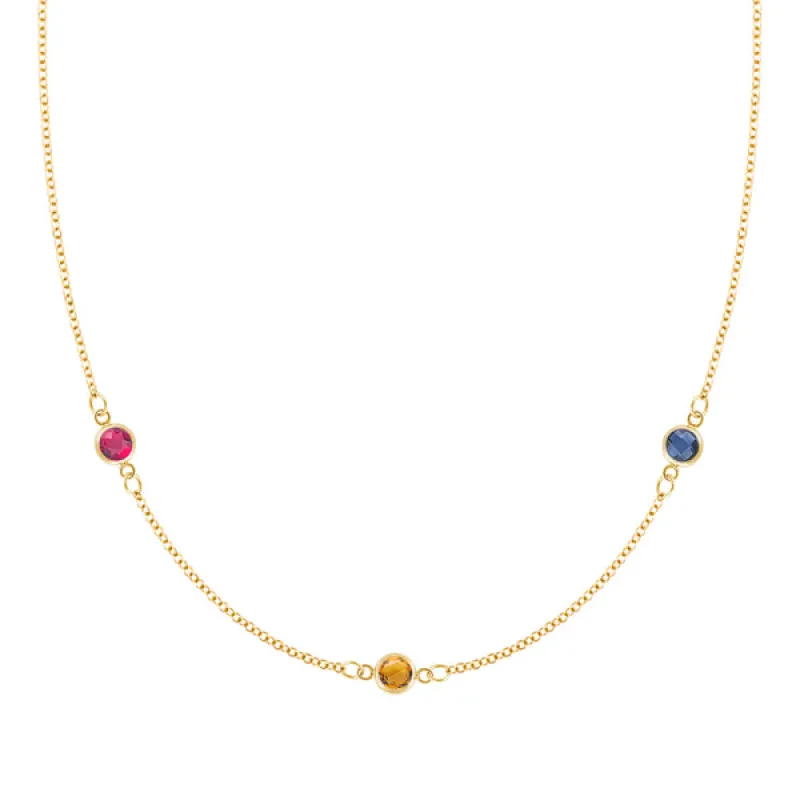 Personalized Classic 3 Birthstone Necklace in 14k Gold sold by Haverhill