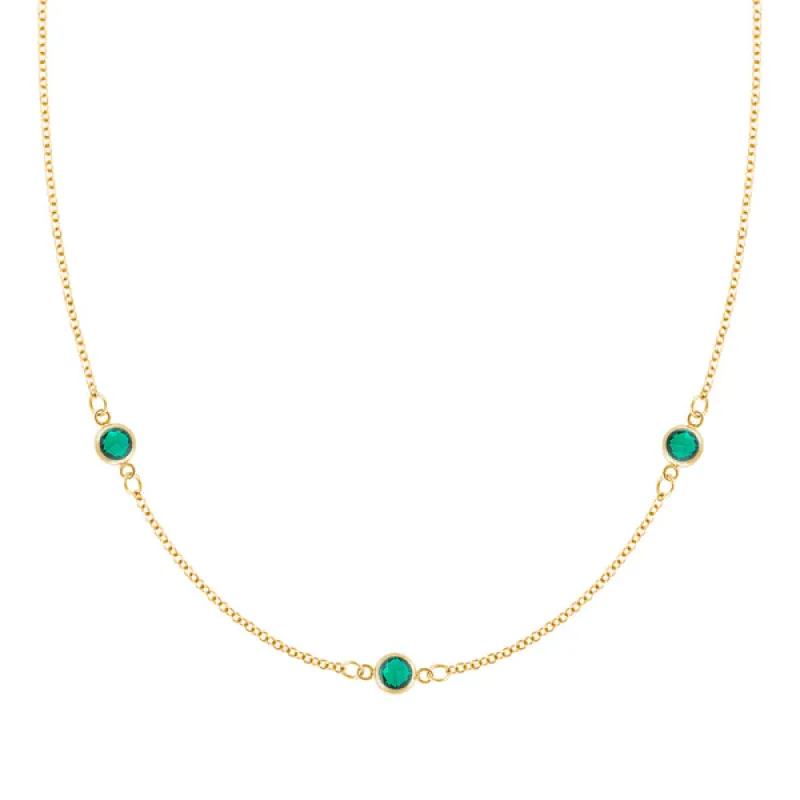 Personalized Classic 3 Birthstone Necklace in 14k Gold sold by Haverhill