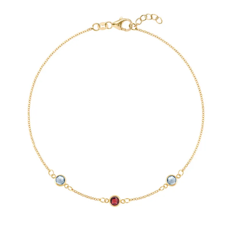 Personalized Classic 3 Birthstone Bracelet in 14k Gold sold by Haverhill