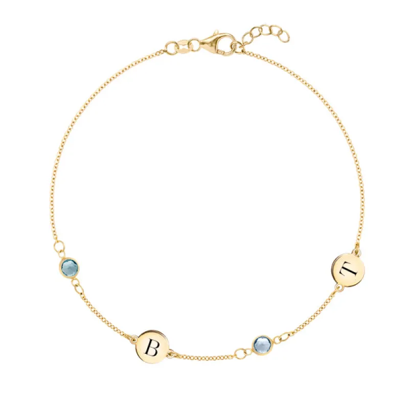 Personalized 2 Letter & 2 Classic Birthstone Bracelet in 14k Gold sold by Haverhill