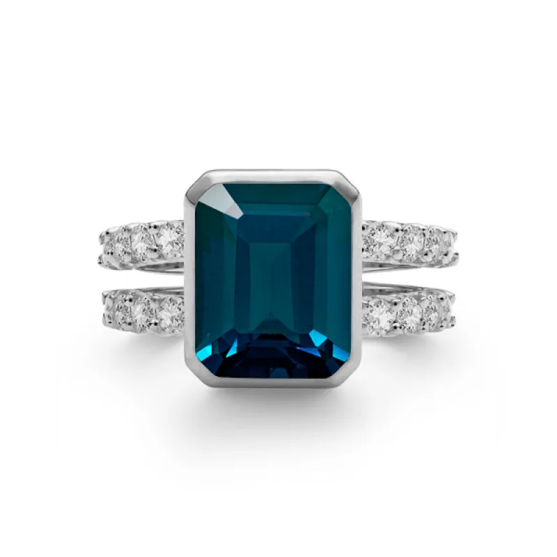 Personalized Warren Vertical Birthstone Ring with Accent Stones in 14k Gold sold by Haverhill