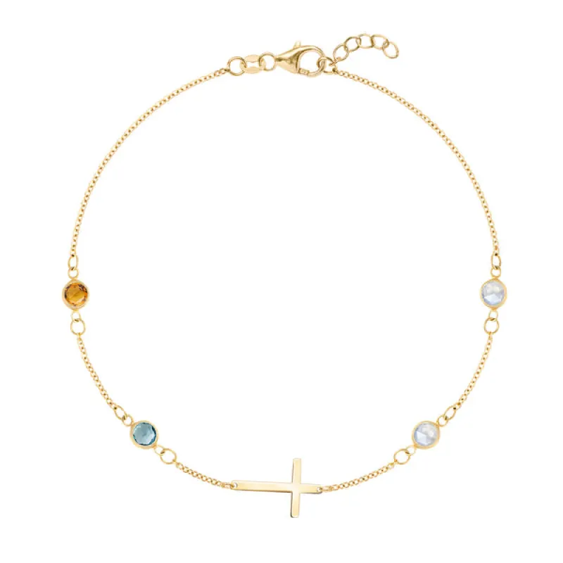 Personalized Classic Cross & 4 Birthstone Bracelet in 14k Gold sold by Haverhill