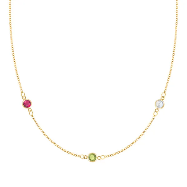 Personalized Classic 3 Birthstone Necklace in 14k Gold sold by Haverhill