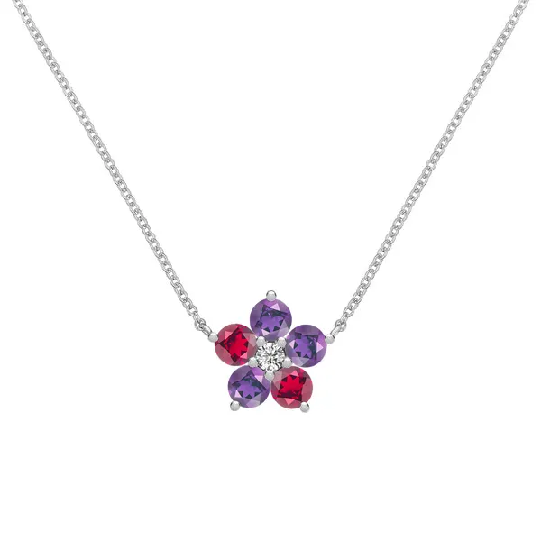 Personalized Greenwich Flower Birthstone & Diamond Necklace in 14k Gold sold by Haverhill