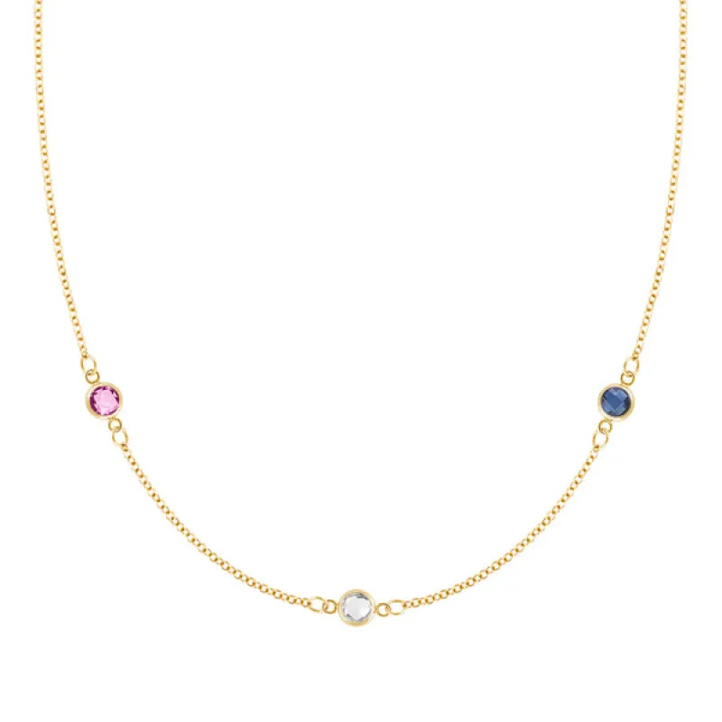 Personalized Classic 3 Birthstone Necklace in 14k Gold sold by Haverhill