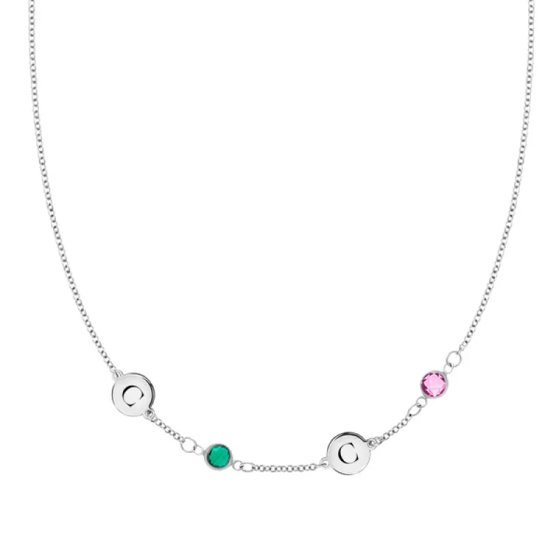 Personalized 2 Letter & 2 Classic Birthstone Necklace in 14k Gold (Single Spacing) sold by Haverhill