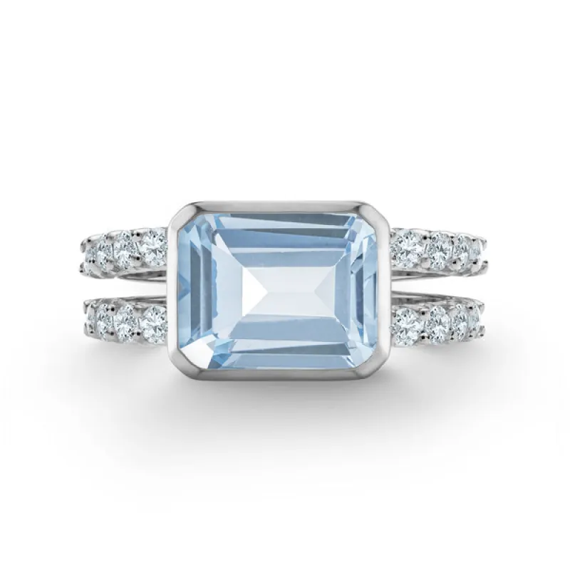 Personalized Warren Horizontal Birthstone Ring with Accent Stones in 14k Gold sold by Haverhill