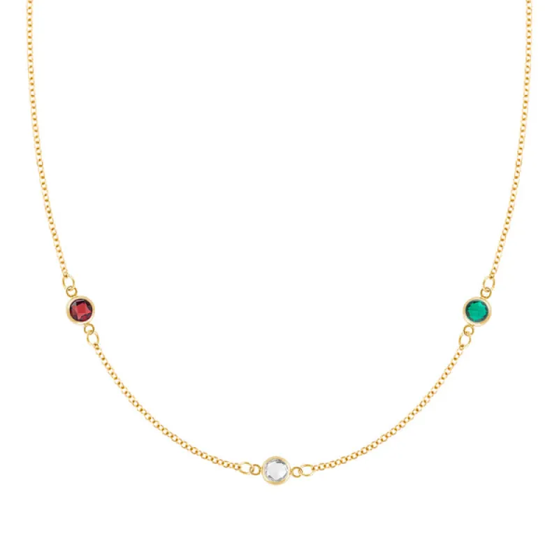Personalized Classic 3 Birthstone Necklace in 14k Gold sold by Haverhill