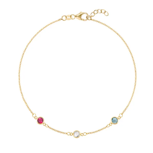 Personalized Classic 3 Birthstone Bracelet in 14k Gold sold by Haverhill