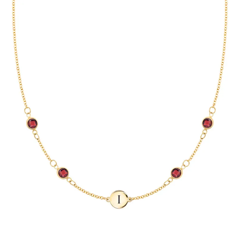 Personalized Classic 1 Letter & 4 Garnet Necklace in 14k Gold (January) sold by Haverhill