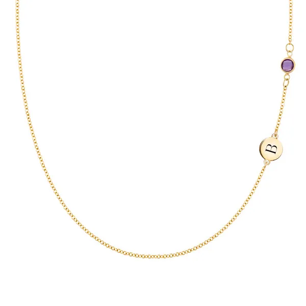Personalized Classic 1 Letter & 1 Birthstone Necklace in 14k Gold (Double Spacing) sold by Haverhill