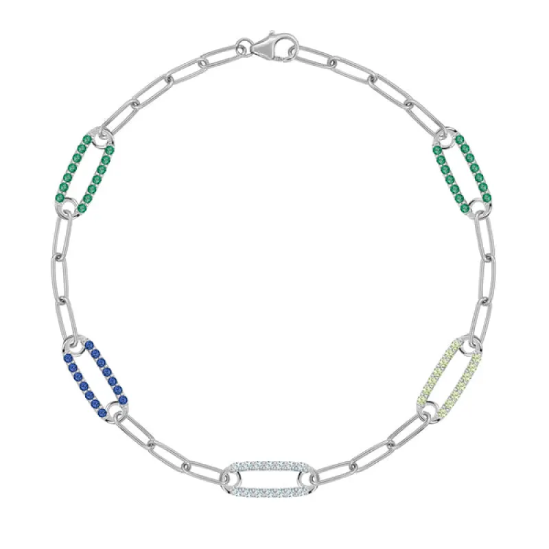 Personalized Adelaide 5 Pavé Birthstone Link Bracelet in 14k Gold sold by Haverhill