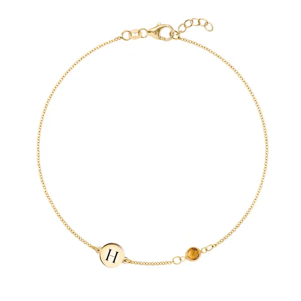Personalized 1 Letter & 1 Classic Birthstone Bracelet in 14k Gold sold by Haverhill