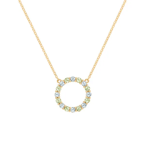 Personalized Rosecliff Circle Birthstone Necklace in 14k Gold sold by Haverhill