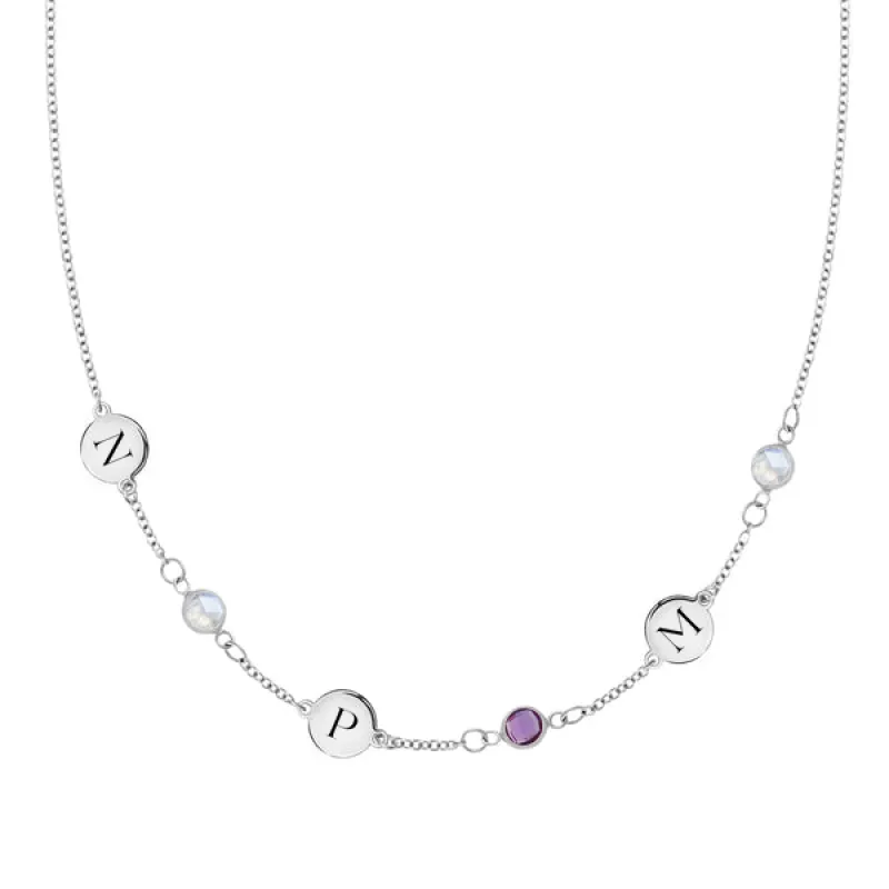 Personalized 3 Letter & 3 Classic Birthstone Necklace in 14k Gold (Single Spacing) sold by Haverhill