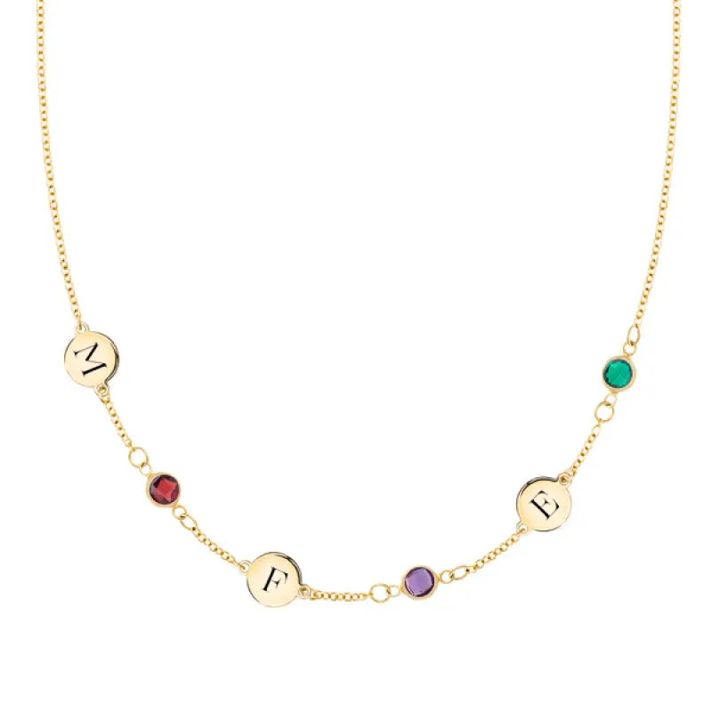 Personalized 3 Letter & 3 Classic Birthstone Necklace in 14k Gold (Single Spacing) sold by Haverhill